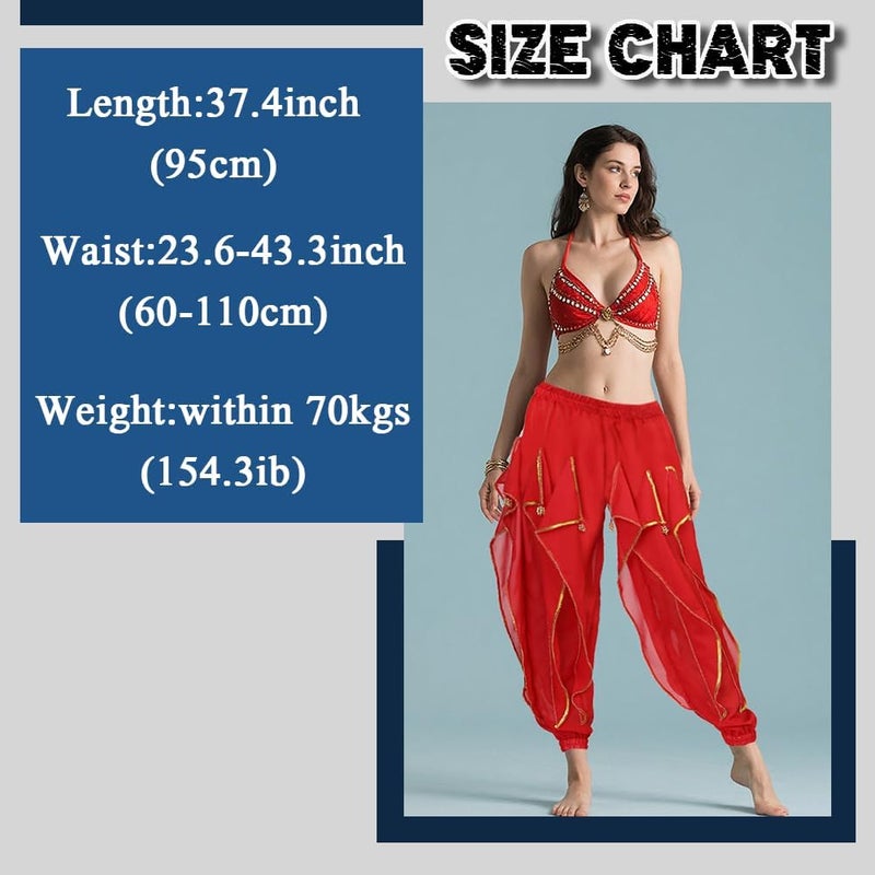 Rivoxi Women‘s Belly Dance Harem Pants with Golden Trim High Waist Stretchy Pants for Yoga Practice Stage Performance - Image 2